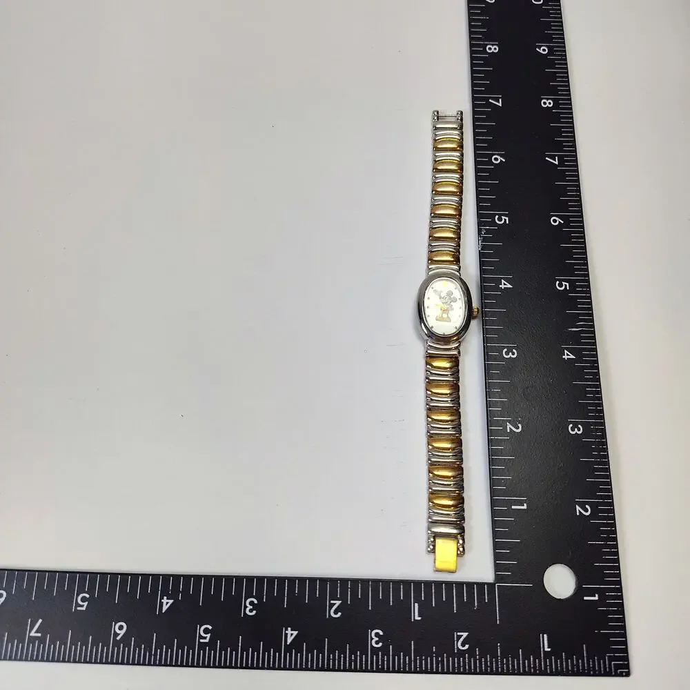 Disney Store Mickey Mouse Oval Watch Two Tone Gold Silver Bracelet